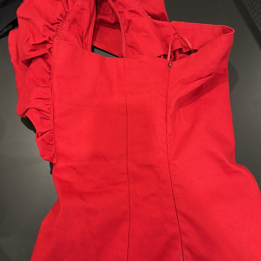 One Shoulder Ruffle Red Mini Dress - Picture 6 of 6